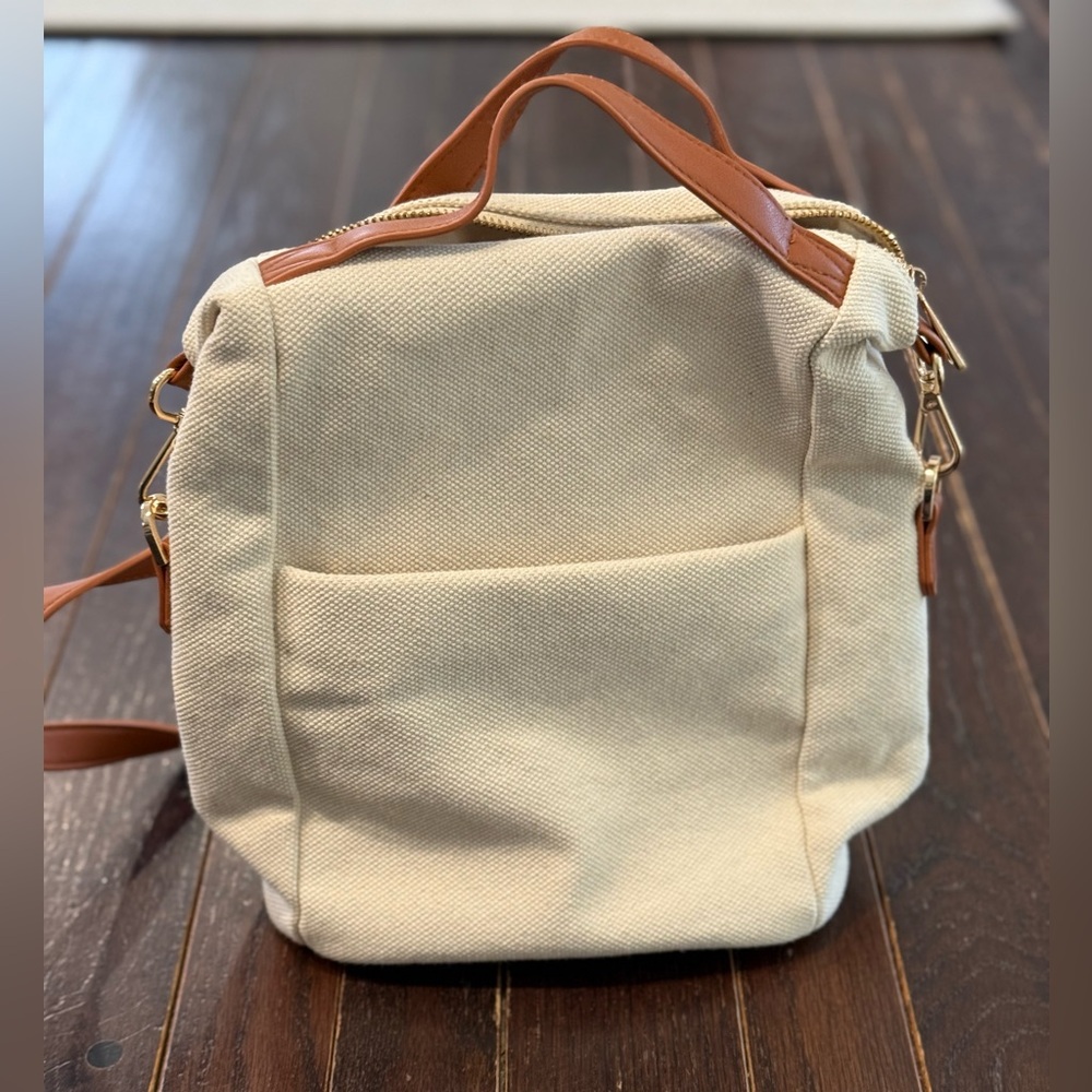 Canvas Tote Bag with Brown Accents